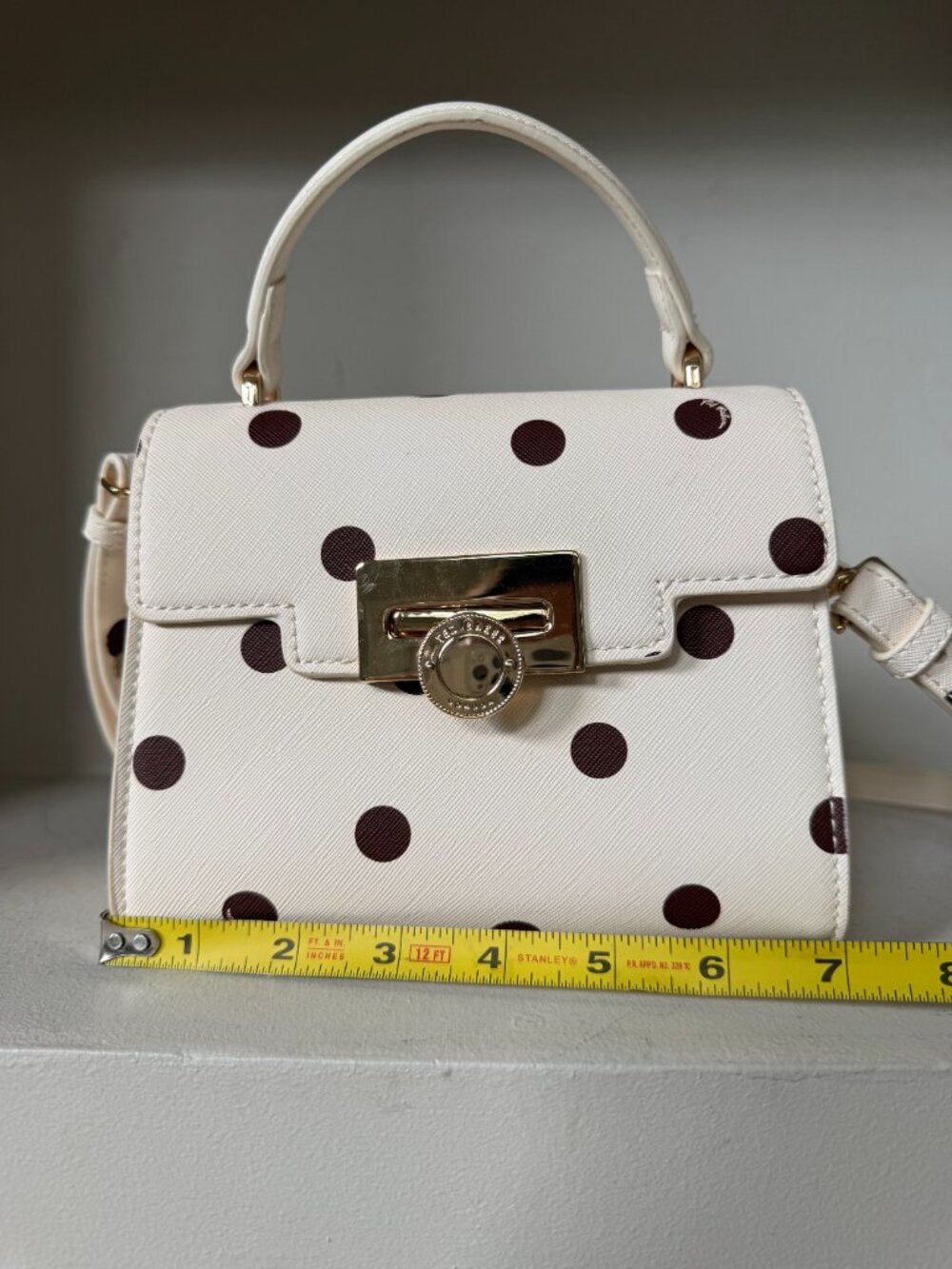 Ted Baker London Polka Dot Top Handle Crossbody Satchel Ivory Brown Bag NWT - Picture 4 of 14